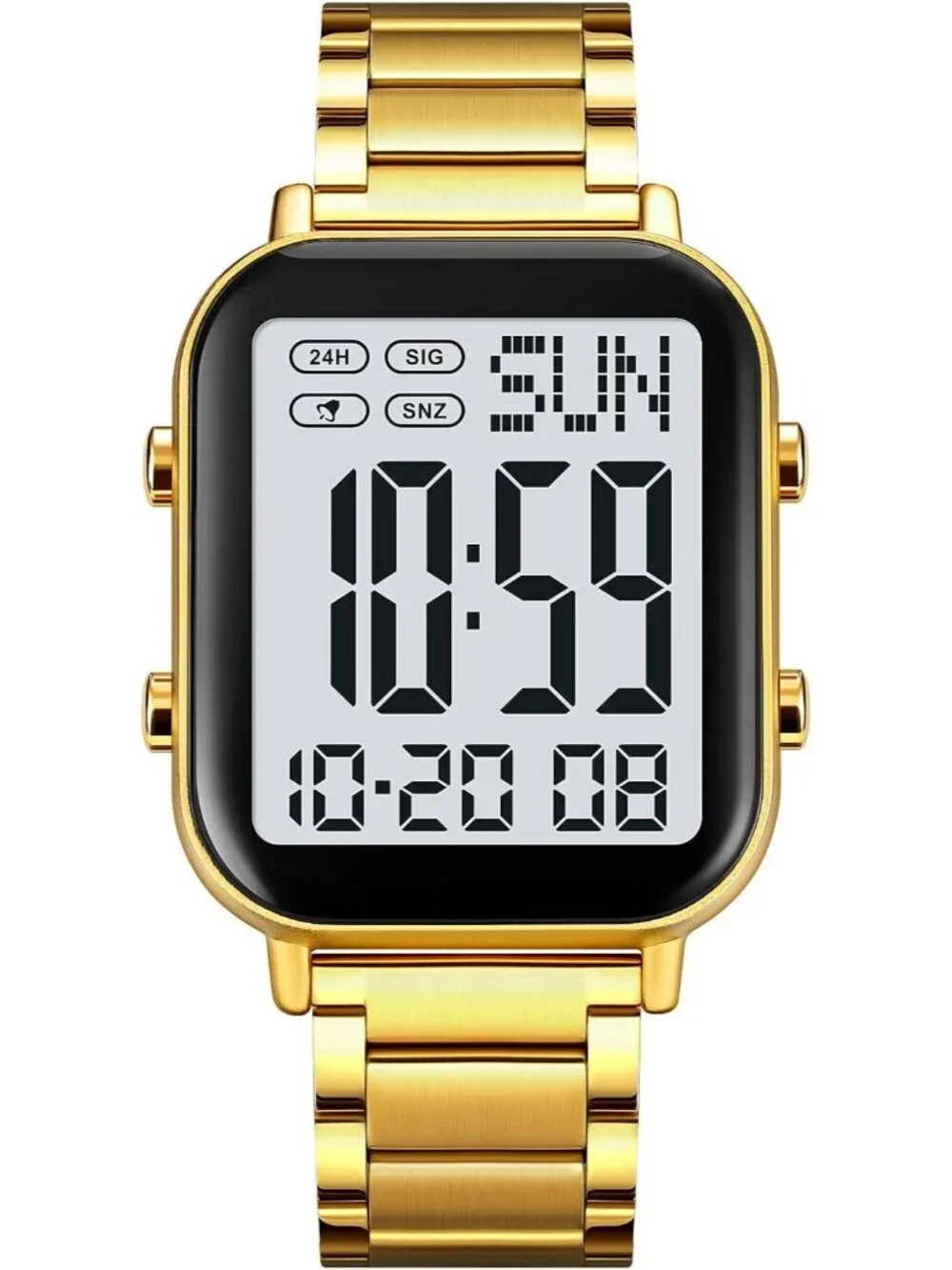 Unisex Gold Analog Stainless Steel Waterproof Electronic Square Digital Watch